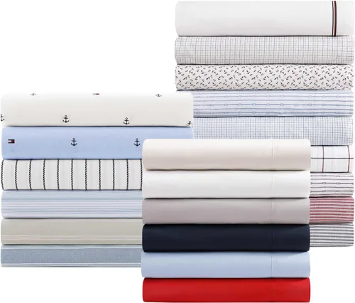 Vista 8 de Tommy Hilfiger - Sábanas para cama individual, ropa de cama de percal de algodón crujiente y fresca con funda de almohada a juego, juego de cama