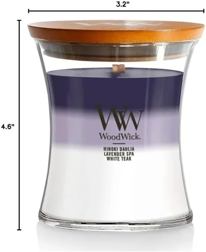 Vista 6 de WoodWick Evening Luxe - Vela mediana en frasco con forma de reloj de arena, cera de mezcla de soya prémium, mecha de madera Pluswick Innovation