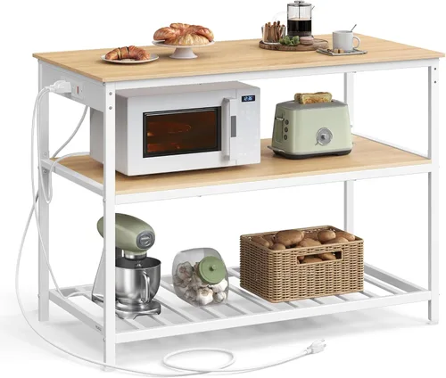 Vista 25 de VASAGLE Isla de cocina con 3 estantes, estante de cocina de 47.2 pulgadas con encimera grande, estructura de acero estable, industrial, fácil