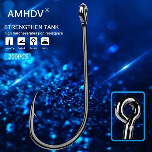 Vista 6 de AMHDV 200 unids/pack anzuelos de pesca de cebo forjados de mango largo gancho de pesca de púas caña pico anzuelo titular ganchos