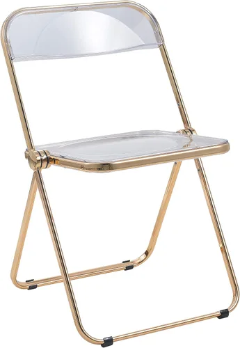 Vista 19 de LeisureMod Juego de 2 sillas plegables modernas de acrílico transparente Silla de escritorio con marco de metal dorado Cómoda silla decorativa