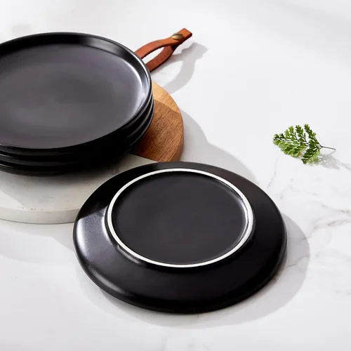 Vista 6 de Platos de cerámica mate para aperitivos de 6 pulgadas, juego de 4 pequeños platos de postre, aptos para microondas y horno, pan, postre