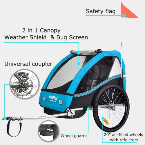 Vista 2 de Veelar - Remolque de bicicleta deportiva para 1 o 2 niños pequeños, portabicicletas