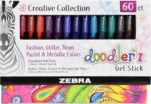 Zebra Pen Doodler'z 41960 - Bolígrafo de tinta en gel, colores surtidos, 0.039 pulgadas, 60 unidades (41960)