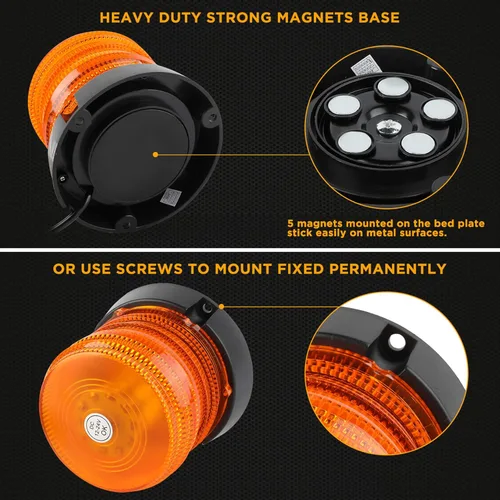 Vista 5 de ASPL Luces de Baliza Intermitente de Advertencia LED, 60 Luces LED Ámbar Intermitentes de Seguridad Estroboscópicas con Magnético y Cable Recto