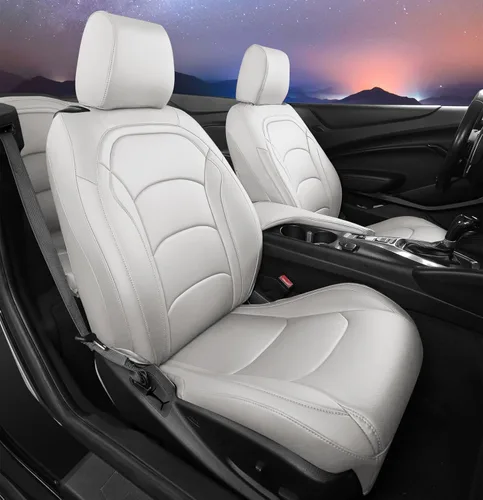 Vista 28 de Funda de asiento para Camaro Convertible LT LS RS SS 2016-2024 6ª generación (asientos estándar), fundas de asiento de piel sintética de ajuste Negro