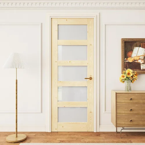 Vista 17 de Losa de puerta de madera de vidrio esmerilado preconstruida de 18 x 80, puerta corrediza de madera de granero con vidrio, puertas interiores, losa