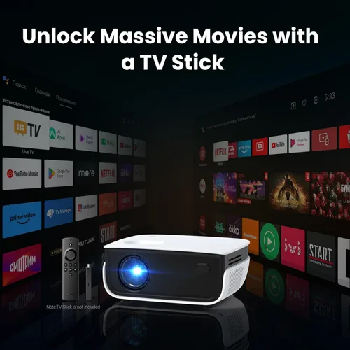 Vista 6 de Mini proyector, proyector de película portátil para exteriores, proyector pequeño compatible con 1080P y 200 pulgadas, compatible con TV Stick