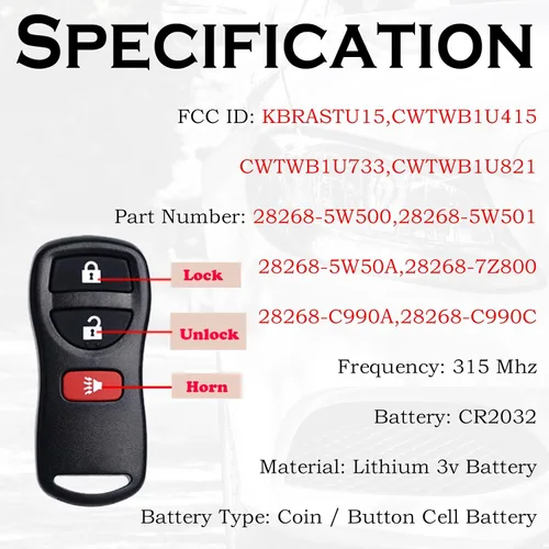 Vista 4 de SUPALAND Llavero de repuesto con control remoto de entrada sin llave para Nissan Xterra Titan Armada Frontier 2002-2019 Quest Sentra Murano