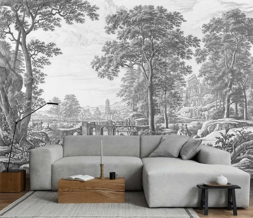 Vista 19 de Jdayda Mural de papel tapiz de bosque brumoso, mural de pared grande de bosque vintage para sala de estar, dormitorio, baño (no autoadhesivo)