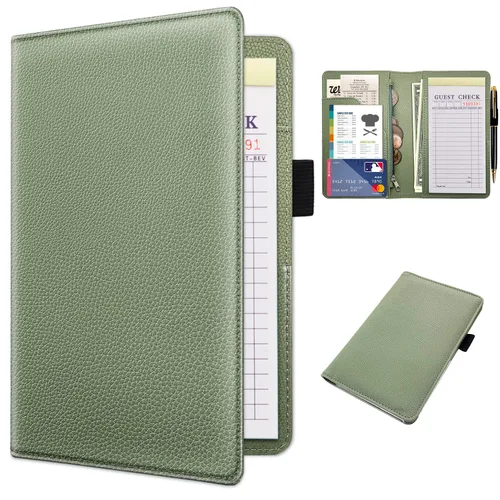 RSAquar Libreta de servidor con bolsillo con cremallera, libretas de servidor de cuero premium para camarera, cartera de camarero libreta de