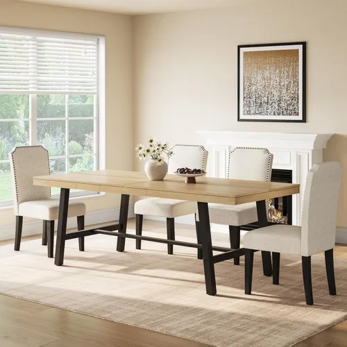 Vista 16 de GarveeHome Mesa de comedor extensible de 63 a 83 pulgadas, mesa de comedor rectangular industrial para 6-8 personas, mesa de cocina expandible
