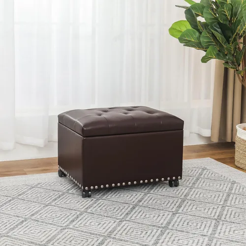 Vista 14 de Joveco Banco otomano de almacenamiento rectangular de tela, reposapiés, 24 pulgadas, moderno, copetudo, para dormitorio, asiento para entrada
