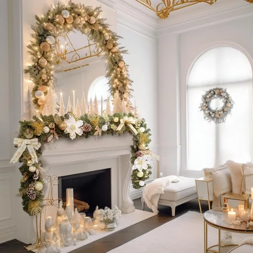 Vista 3 de WBHome Guirnalda de Navidad preiluminada de 6 pies/72 pulgadas, guirnalda iluminada blanca y dorada con 35 luces LED para decoración de Navidad