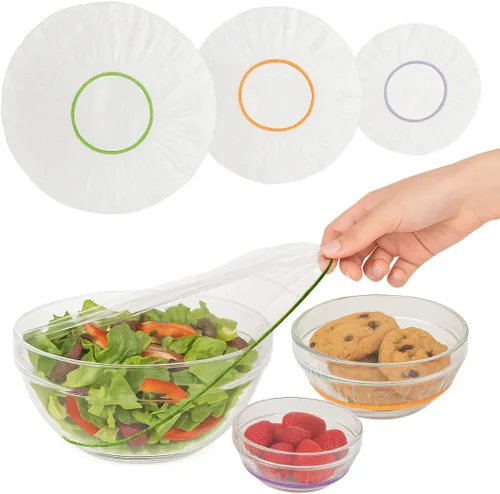 Vista 7 de 20 cubiertas para cuencos - cubiertas de alimentos de plástico reutilizables con elástico, ideales para la fermentación del pan y almacenamiento