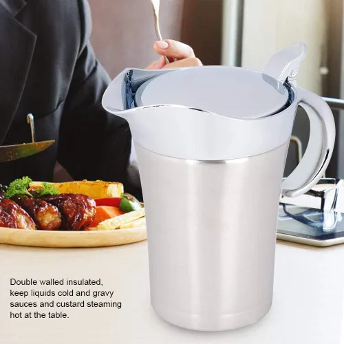 Vista 5 de Olla térmica de acero inoxidable 304 de 15.2 fl oz/25.4 fl oz, olla de salsa aislada de doble pared con tapa, cubeta para servir con boquilla
