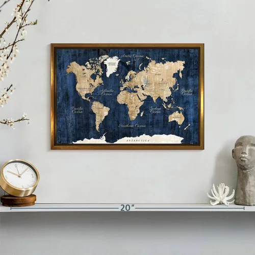 Vista 8 de ElephantStock - Wood Textured World Map Wall Art - Horizontal Floating Framed Canvas - Dining Room Wall Decor - Digital Art Map Framed Canvas Art