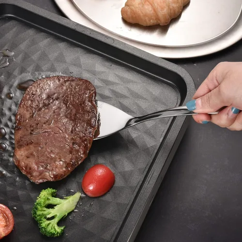 Vista 9 de IMEEA Espátula pequeña de 9.3 pulgadas, mini espátula de acero inoxidable 18/10, espátula plana para sartenes de hierro fundido