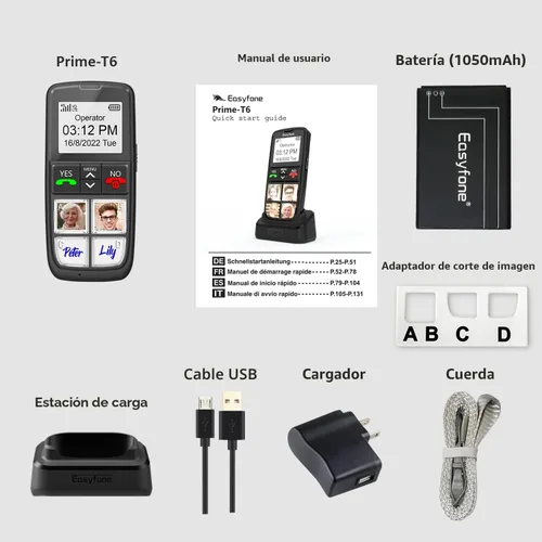 Vista 7 de Easyfone Teléfono celular para personas mayores con botón de imagen T6 4G, fácil de usar, sonido claro, botón SOS, base de carga fácil, tarjeta SIM