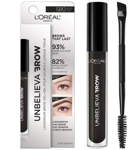 L'Oreal Paris Unbelieva-Brow Gel tintado impermeable para cejas de larga duración, resistente a las manchas, a prueba de transferencia, secado Negro