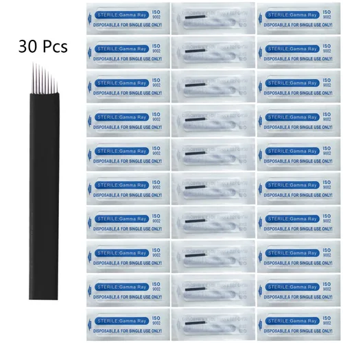 Vista 3 de Agujas de microblading de 0.007 in, agujas desechables de tatuaje de cejas para máquina de maquillaje permanente Manual de suministros (Negro S9)