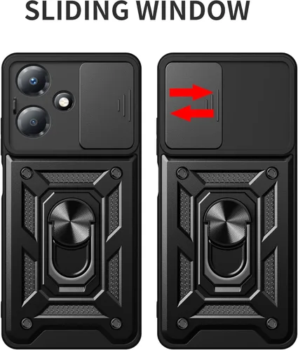 Vista 4 de Funda compatible con Honor X7, lente deslizante a prueba de golpes, compatible con Honor Play 30 Plus, funda con anillo y soporte 2 en 1, funda