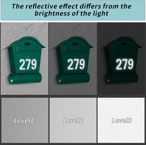 Vista 2 de Números reflectantes para buzones de correo para exteriores, 60 calcomanías impermeables para números de buzón, grandes de 3 pulgadas, 2 pulgadas