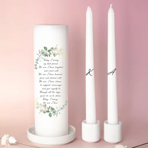 Vista 10 de Velas Unity para Boda, Set Moderno de Unity, Velas Personalizadas y a Medida de Columna y Cónicas con Cita, Cera Premium Blanca Sin Aroma