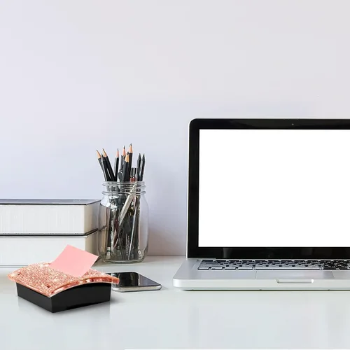 Vista 3 de Eersida Soportes para bloc de notas autoadhesivos con diamantes de imitación de 4 x 4 pulgadas, color oro rosa, bonito soporte para notas