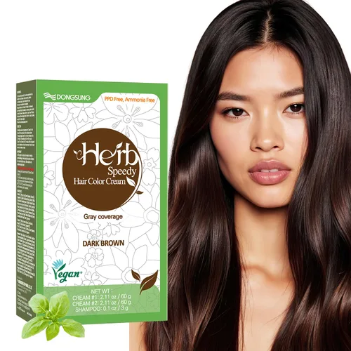 Dongsung Herb Speedy Color Cream (marrón oscuro) - Tinte vegano de hierbas coreanas para el cabello, sin PPD, sin amoníaco, hipoalergénico -