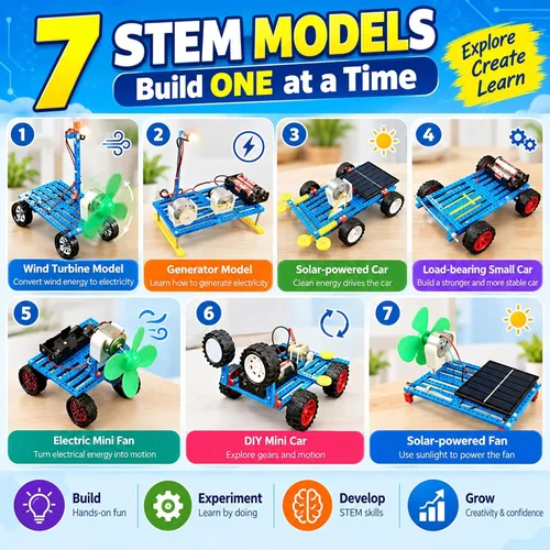 Vista 2 de Kit STEM para niños de 8 a 14 años, construye 7 modelos, kit de ciencia