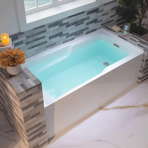 Vista 15 de WOODBRIDGE Bañera rectangular de acrílico de 60 pulgadas en blanco con drenaje derecho, drenaje desplegable de níquel cepillado incluido BA6030R