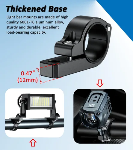 Vista 5 de VAZESWIN 2 piezas de soportes de barra de luz, soportes de montaje de luz LED de aleación de aluminio, abrazaderas de barra de rodillo resistentes