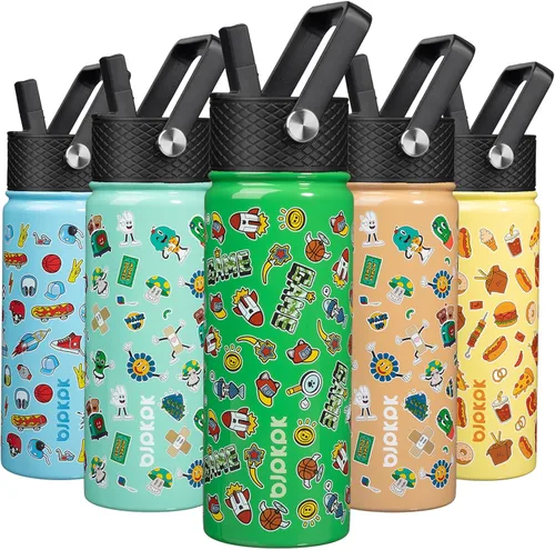 Vista 50 de BJPKPK Botella de Agua Aislada con Tapa de Pajita, 15 oz Botellas de Agua de Acero Inoxidable, Reutilizable a Prueba de Fugas sin BPA Termo, Frasco