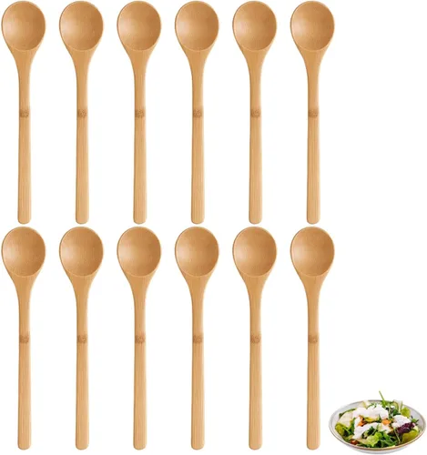 Vista 6 de JapanBargain, Cuchara de cocina de bambú, cuchara de madera para remover y mezclar utensilios de cocina antiadherentes, utensilio de cocina