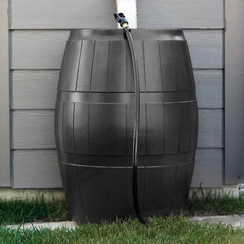 Vista 7 de FCMP Outdoor RC4000-BLK Barril recolector de agua, 50 galones, sin bisfenol A, parte trasera plana, para el hogar, almacenamiento de agua, regar