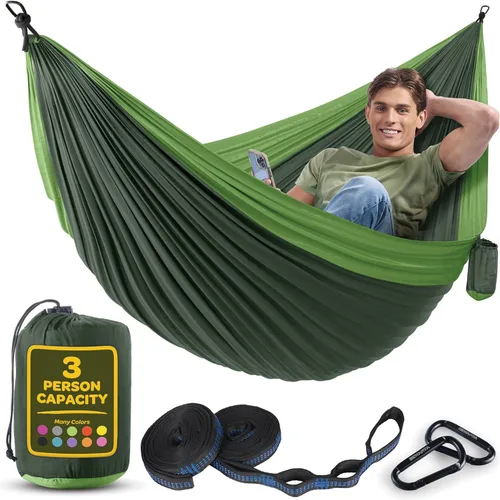 Vista 37 de Hamaca duradera con capacidad de 400 libras, silla hamaca de nailon para campamento, tamaños dobles o individuales, con correas para árbol y bolsa