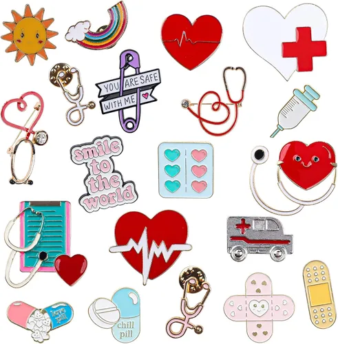 20 piezas de alfileres esmaltados para enfermera, bonitos alfileres de broche inspiradores de dibujos animados, insignias de esmalte de doctor con