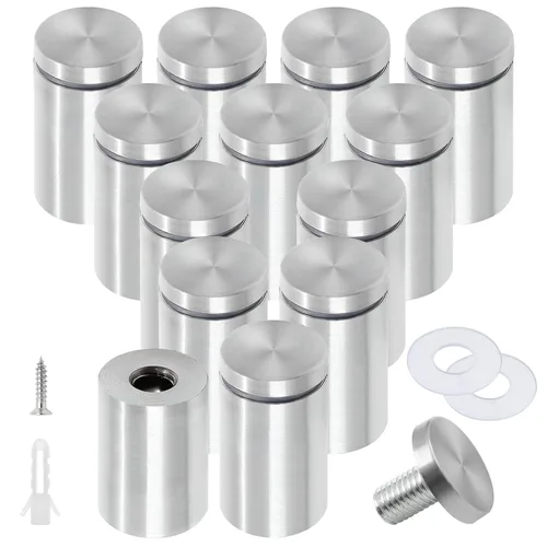 Vista 25 de Luomorgo 12 piezas tornillos separadores de acero inoxidable de 1" x 1", herrajes de montaje para letreros de pared, separadores de vidrio