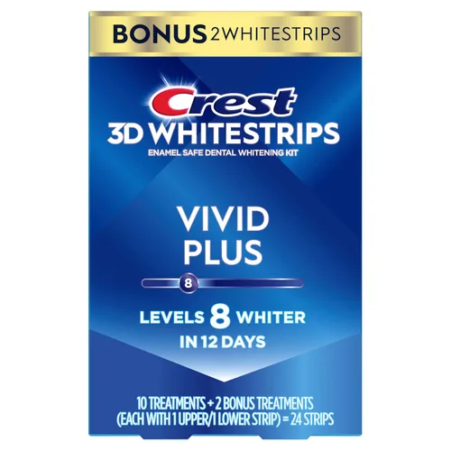 Vista 7 de Crest 3D Whitestrips Vivid Plus, kit de tiras blanqueadoras de dientes, 10 tratamientos + 2 tratamientos adicionales