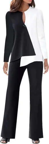 Hugncmy Conjunto de 2 piezas para mujer, casual, manga larga, pantalones de pierna ancha, pantalones de dos piezas, traje de trabajo para mujer