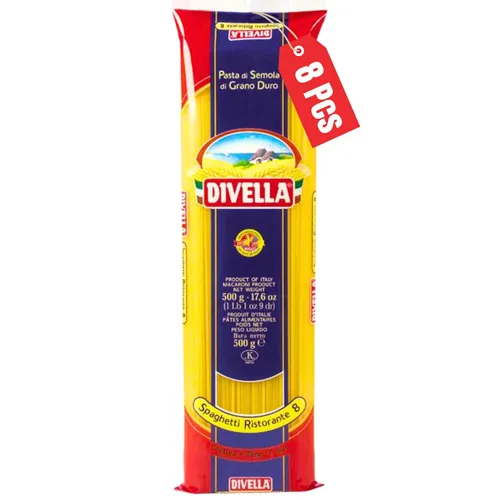 Divella Pasta de espagueti #8, 16 onzas (paquete de 8) - Auténtica pasta italiana hecha con sémola de trigo duro, textura perfecta 'Al Dente' para