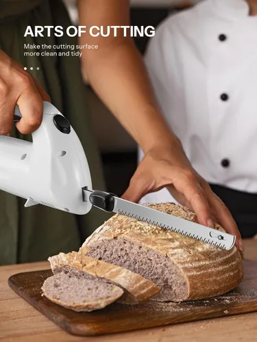 Vista 4 de Reemix Cuchillo Eléctrico con Mango, Potente Juego de Cuchillos Eléctricos de 150W para Cortar Carnes, Aves, Pan, Tenedor de Servir y 2 Cuchillas