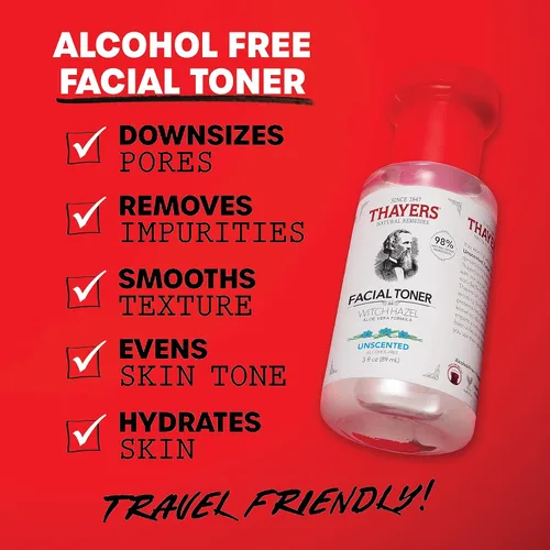 THAYERS Tónico facial sin alcohol con pétalos de rosa y hamamelis, 3 onzas + tamaño de prueba, sin perfume, bruma facial con tóner de aloe vera, 3