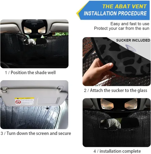 Vista 5 de Parasol plegable para parabrisas de automóvil, con estampado de leopardo negro, animal africano, protección contra rayos UV, parasol para mantener