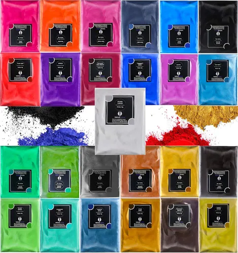 Polvo de mica para piel, 25 colores x 0.35 onzas de pigmento en polvo para fabricación de jabón, color de resina epoxi, tinte de vela para cera de