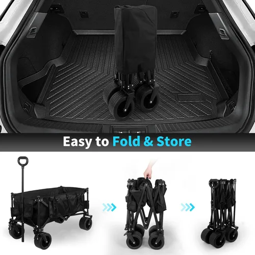 Vista 7 de Carro plegable plegable, carrito de playa resistente plegable con grandes ruedas de playa todo terreno para arena, carrito plegable