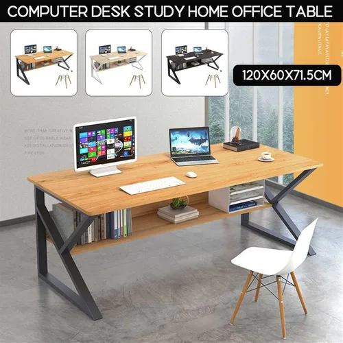 Vista 7 de KIZQYN Escritorio para computadora de 47.2in para computadora portátil, mesa de estudio con estantes de almacenamiento, estación de trabajo grande