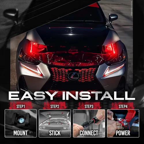 Vista 5 de OPT7 Aura Engine Bay - Kit de luz LED RGB con control remoto, 4 tiras de luz impermeables de 12 pulgadas para debajo del capó, modo multicolor