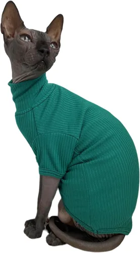 Vista 4 de Sphynx - Camisa de algodón para gatos sin pelo, cuello alto, camisetas de gatito con mangas, pijama de gato para Sphynx Cornish Rex, Devon Rex, Negro